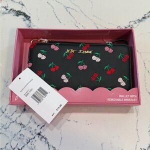 NWT Betsey Johnson Cherries Embroidered Zip Around Wallet